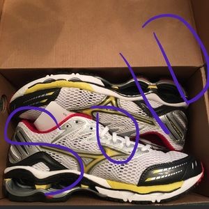 Mizuno running shoes. White w/ multi colored stripes. Size US 8.5